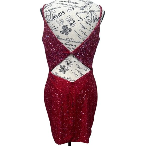 Amarra Red Cherry Cutout Mini Dress - Rhinestone V-back - Size 6 - Style 20168 - Picture 8 of 16